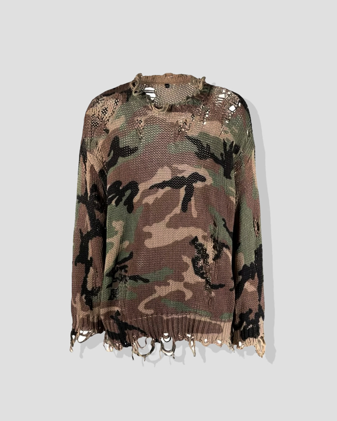 Distressed Camo Sweater — Deconstruction Series