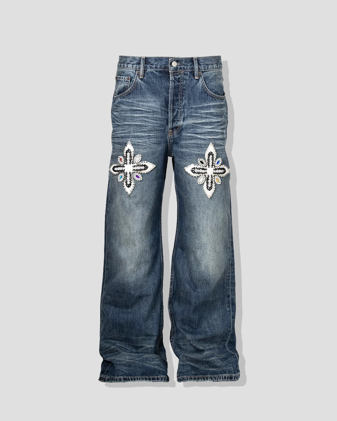 Ornamented Cross Denim — Relaxed Straight Leg – Saint Kane