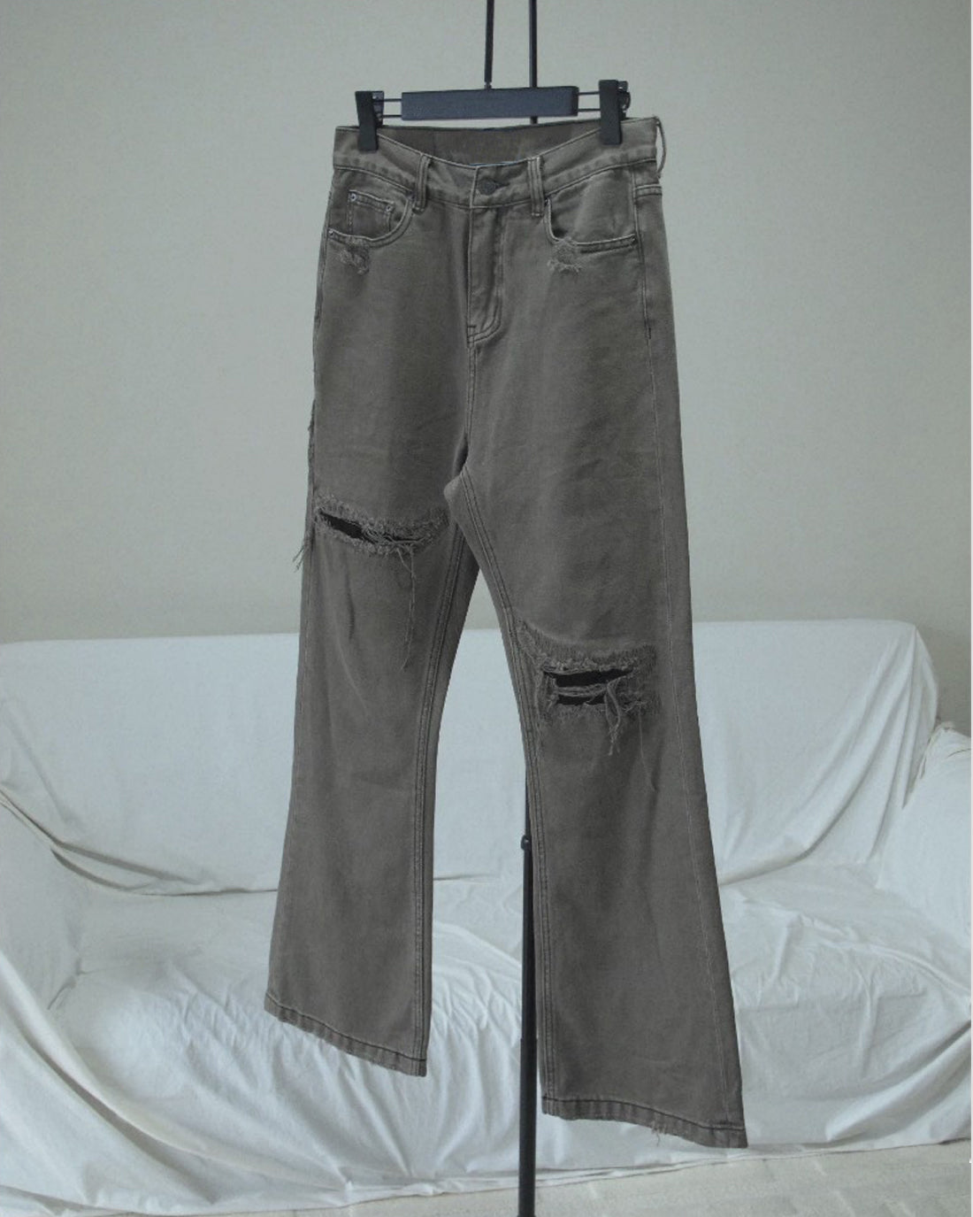 Flare Distressed Denim – Stone Taupe