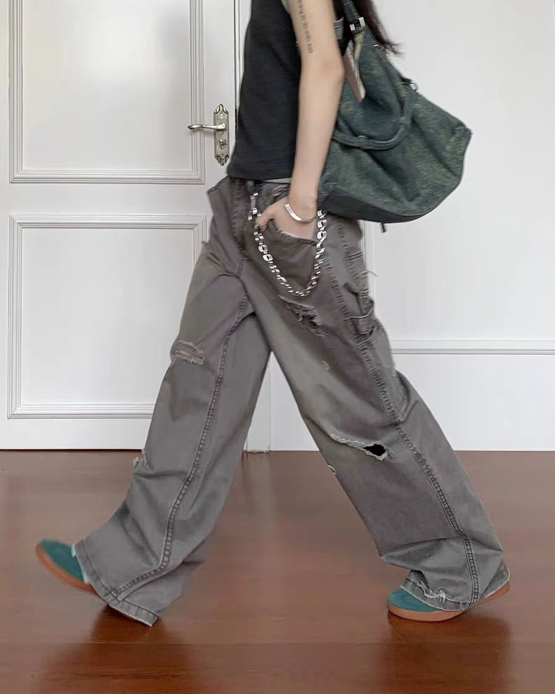 DISTRESSED CARPENTER — Mud Grey Utility Denim