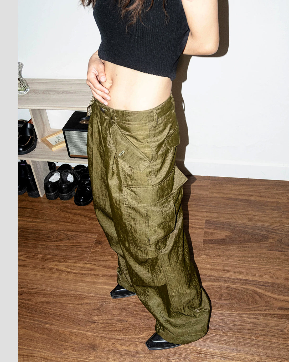 Reflective Cargo Trousers – Moss Green