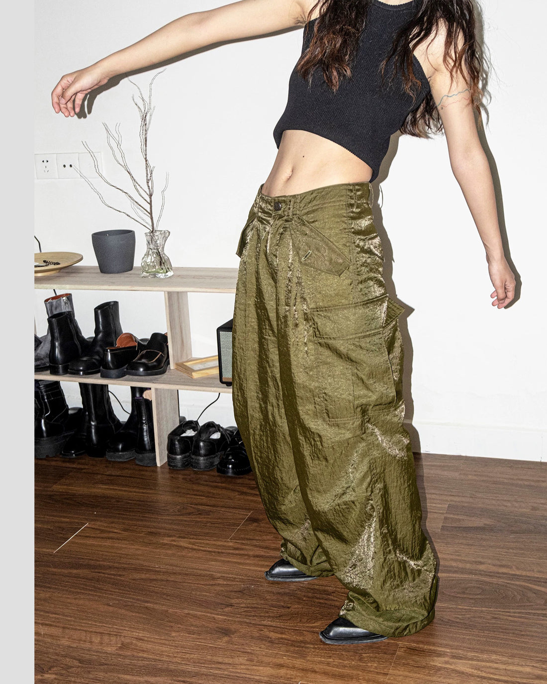 Reflective Cargo Trousers – Moss Green