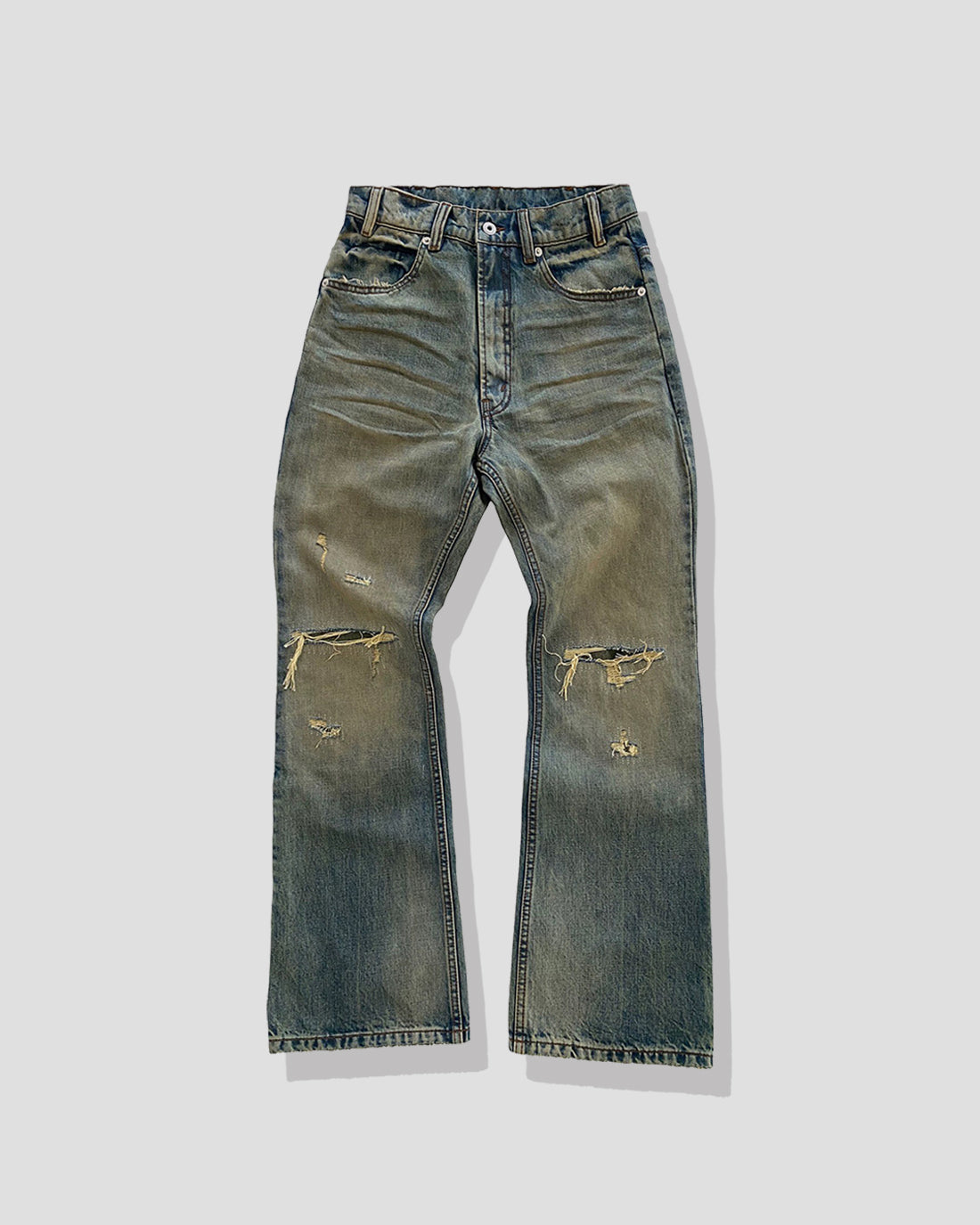 Distressed Artisan Denim – Faded Moss Wash