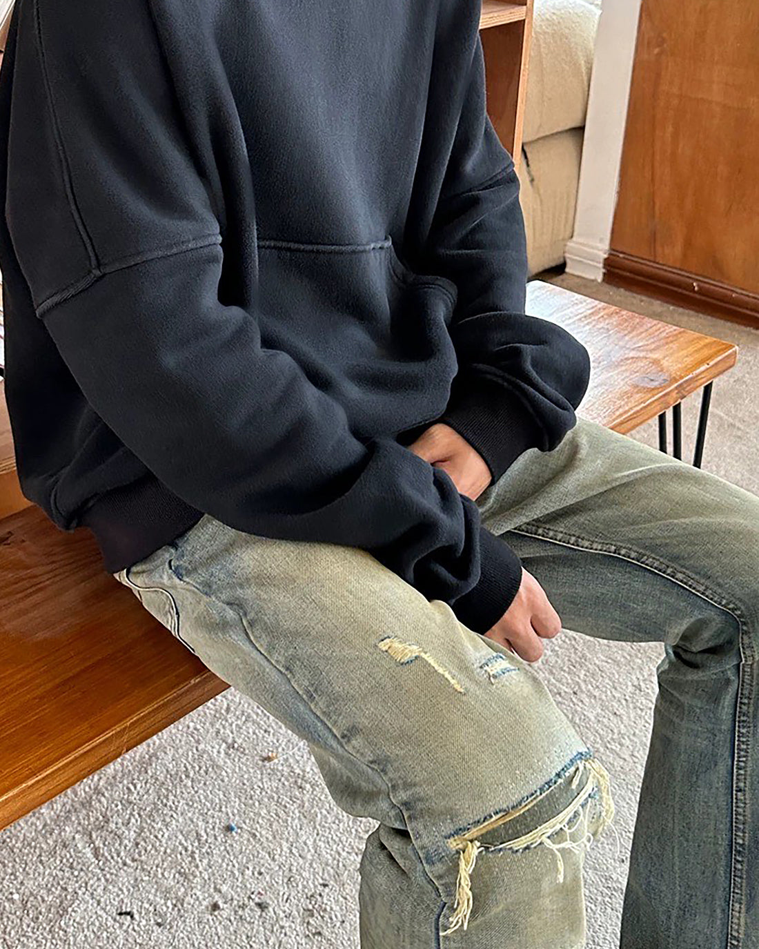 Distressed Artisan Denim – Faded Moss Wash