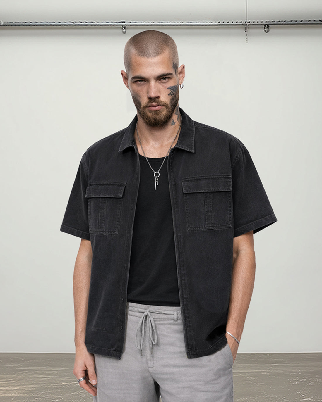 Utility Zip Shirt — Washed Black – Saint Kane
