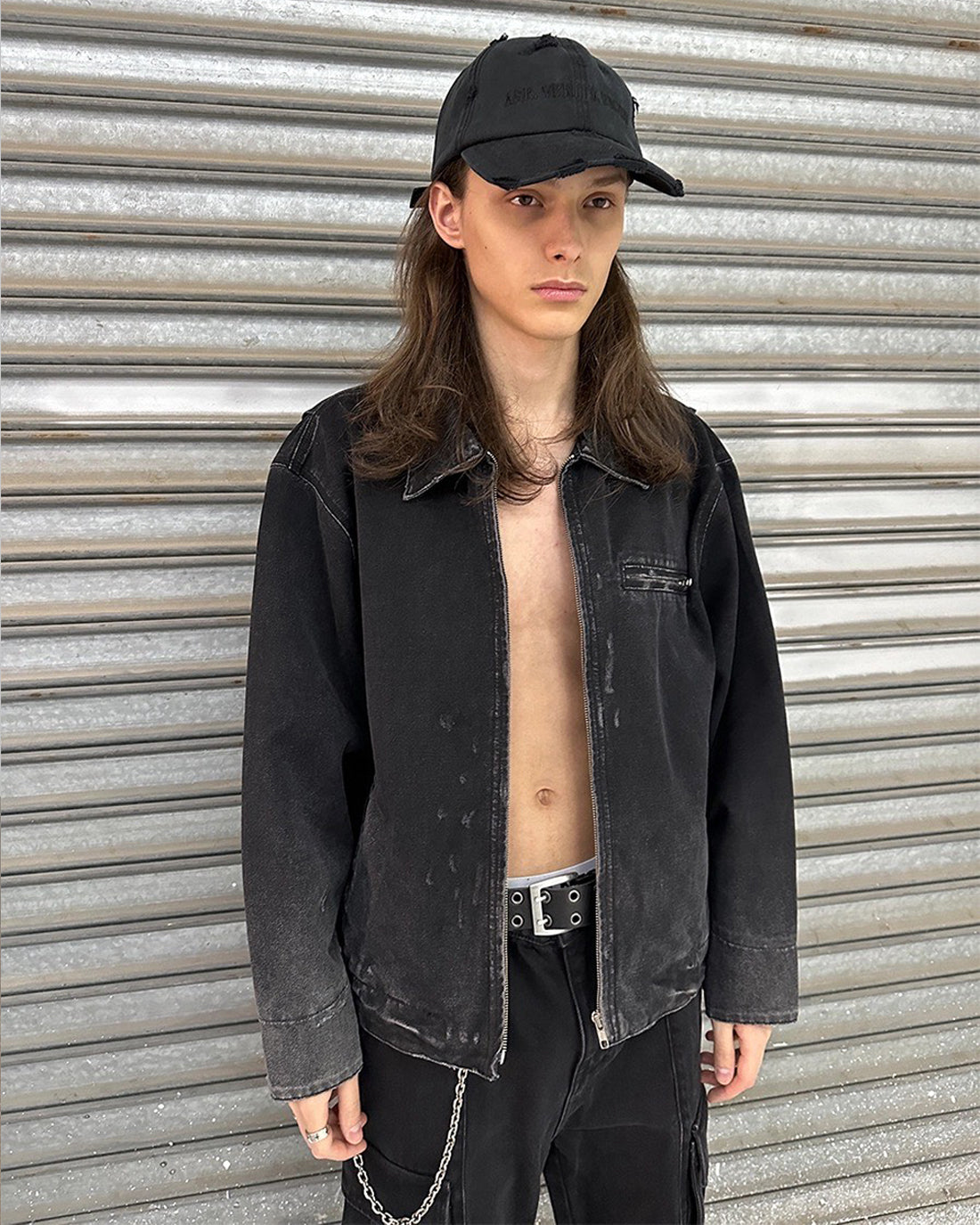 Faded Vintage-Look Distressed Jacket