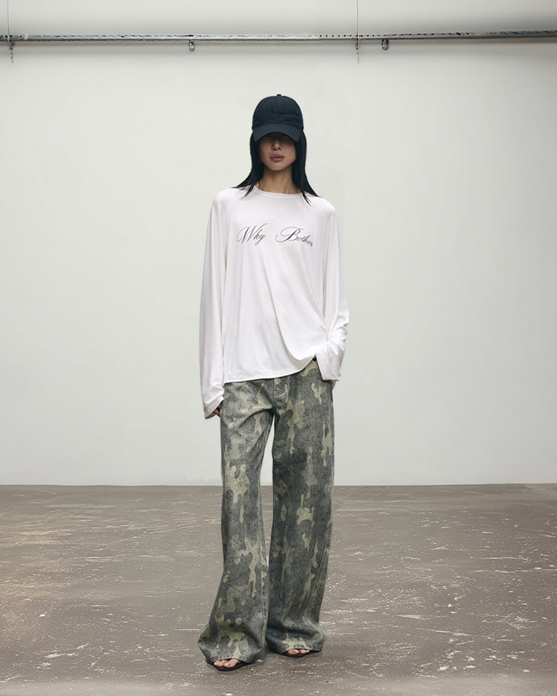 Wide-Leg Washed Camo Denim